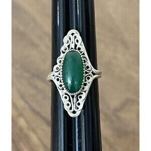BEAU 925 Sterling Silver Jade Antique Victorian Goth Ring Sz 4~6 Adjustable